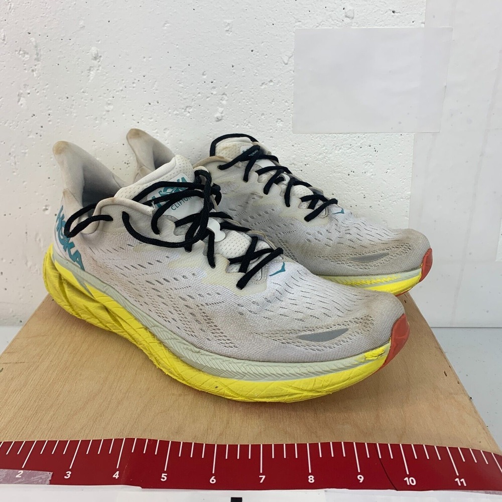 Hoka One One Clifton‎ 8 Men's 11 D Wide White Yello Sole Soft Light S34X22 w250